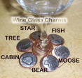 Wine Connoisseur Accessories - wine glass charmes, log wine rack, fish shaped wine bottle holder